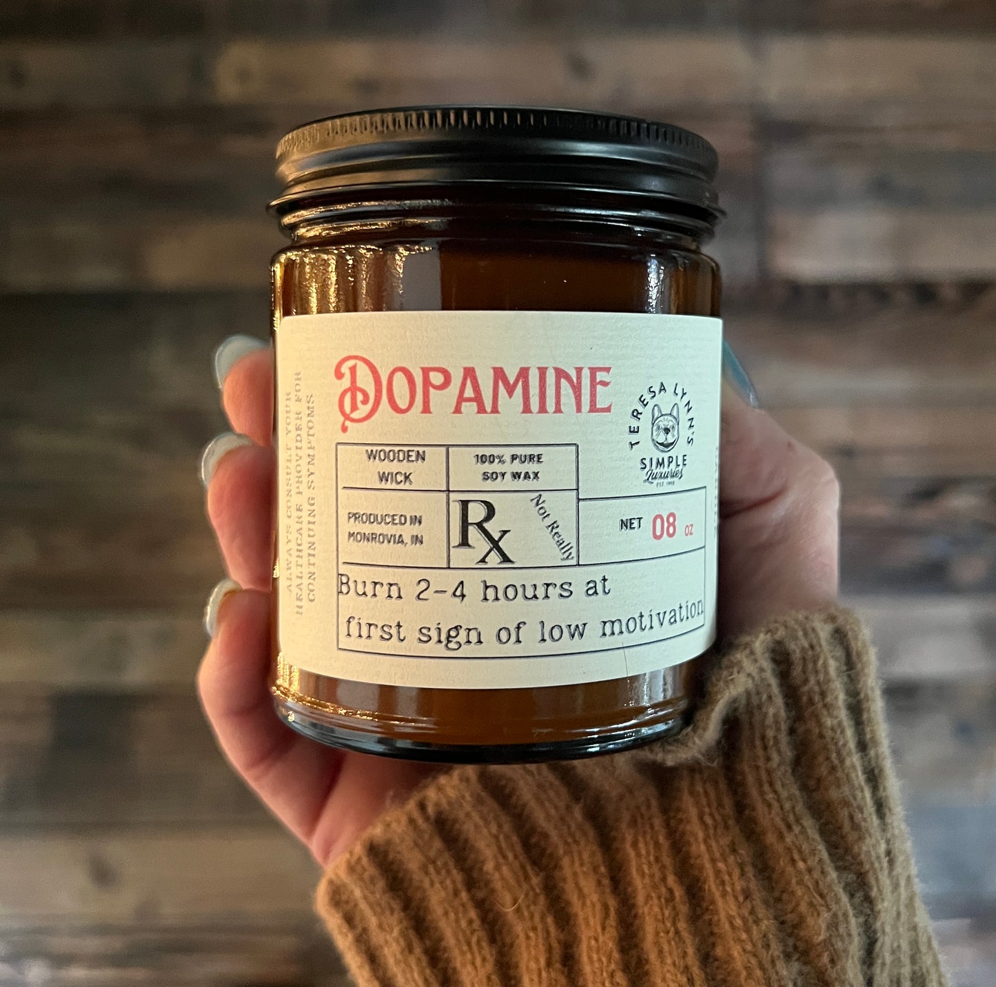 Dopamine, Wooden Wick Soy Wax Candle - The Preachers Daughter Candle Co
