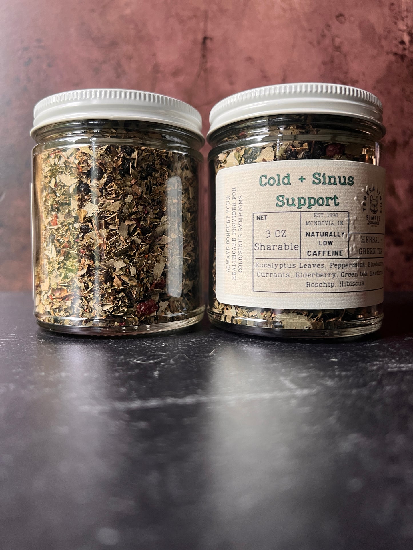 Cold and Sinus Support- Green Tea, Eucalyptus, Peppermint, Blueberries, Currants, Elderberry, Hawthorn, Rosehip, Hibiscus - The Preachers Daughter Candle Co
