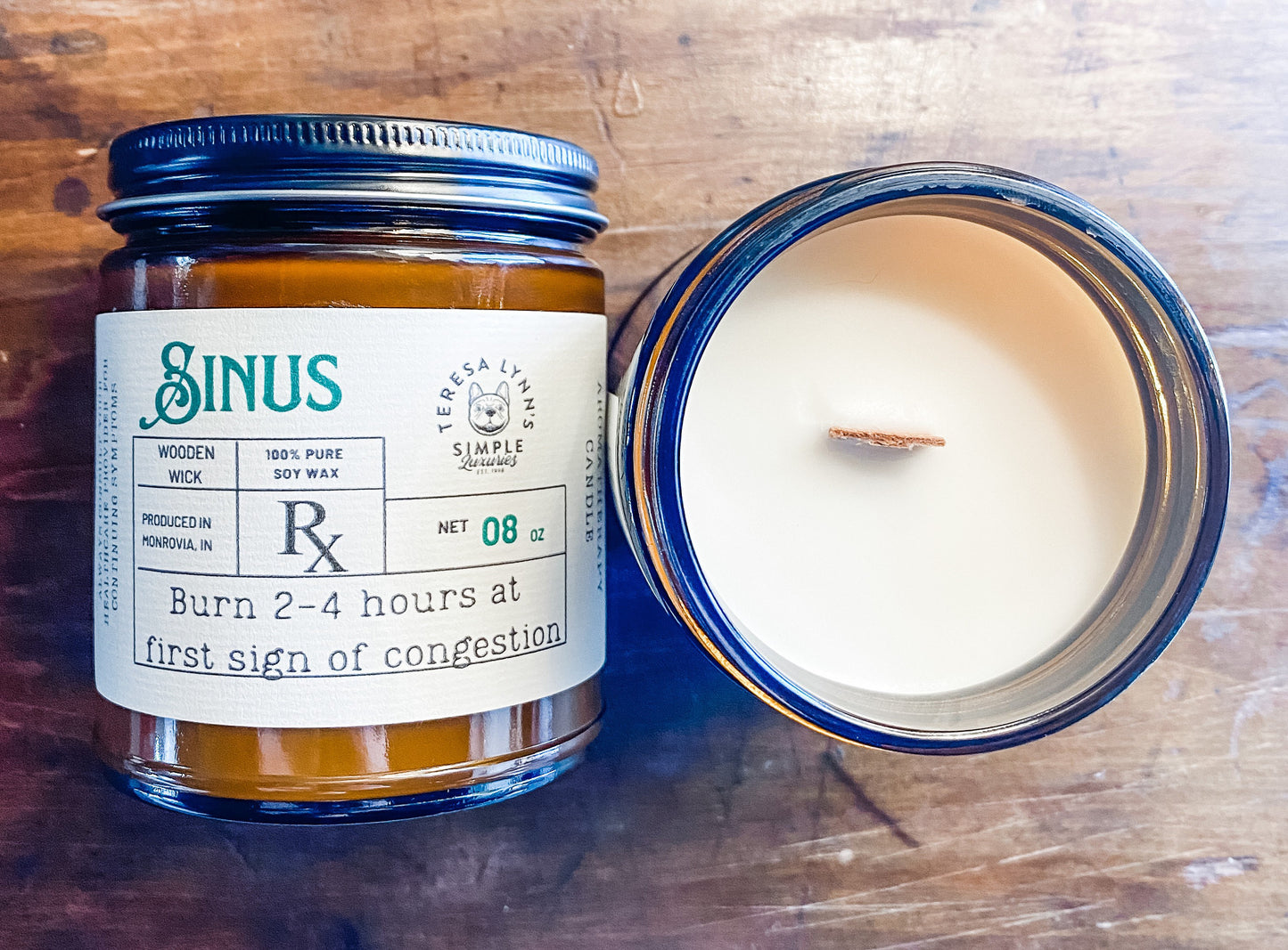 Sinus, wooden wick, aromatherapy candle, soy wax, self care, meditation, essential oil, phthalate free - The Preachers Daughter Candle Co