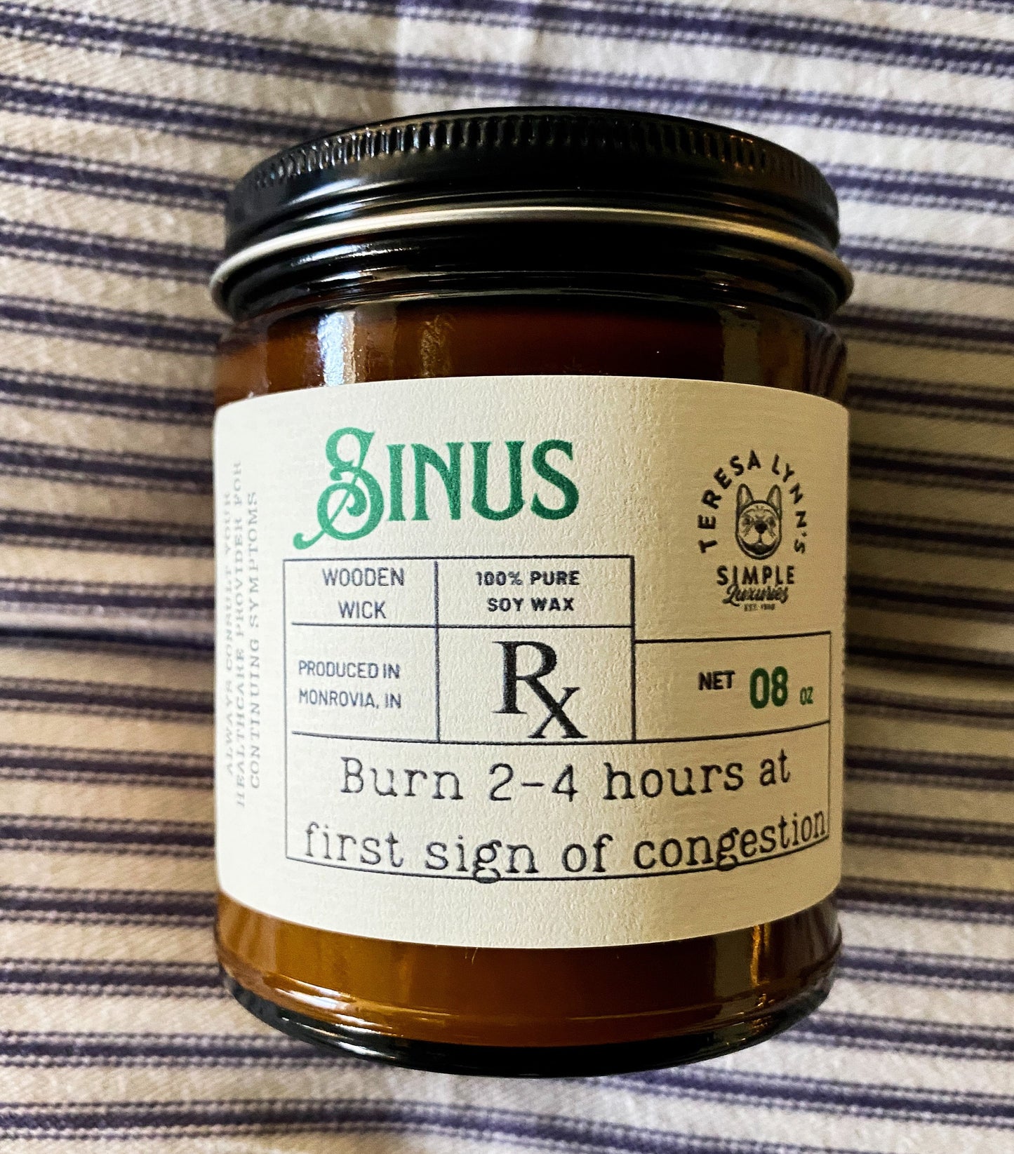 Sinus, wooden wick, aromatherapy candle, soy wax, self care, meditation, essential oil, phthalate free - The Preachers Daughter Candle Co