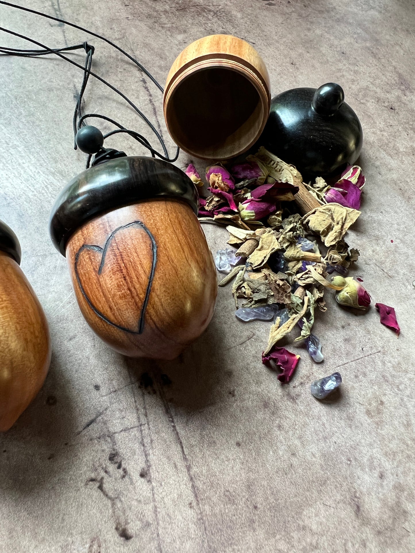 Acorn stash vessel with wood burned pentagram - The Preachers Daughter Candle Co