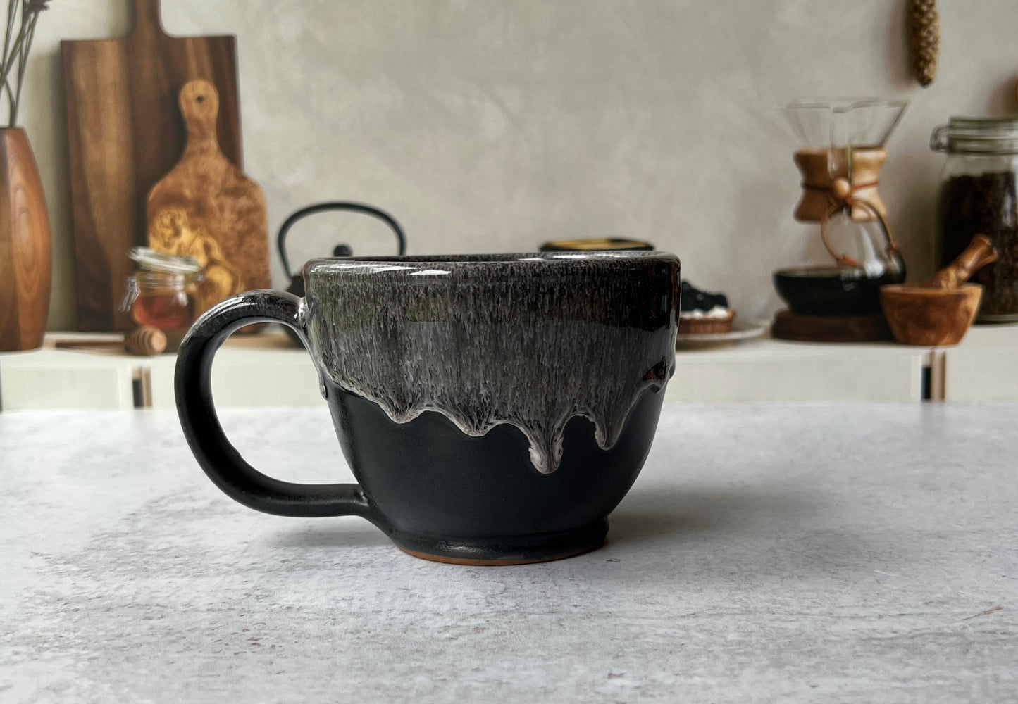 Hand thrown Pottery Shop Mug with our Cute French Bulldog Logo - The Preachers Daughter Candle Co