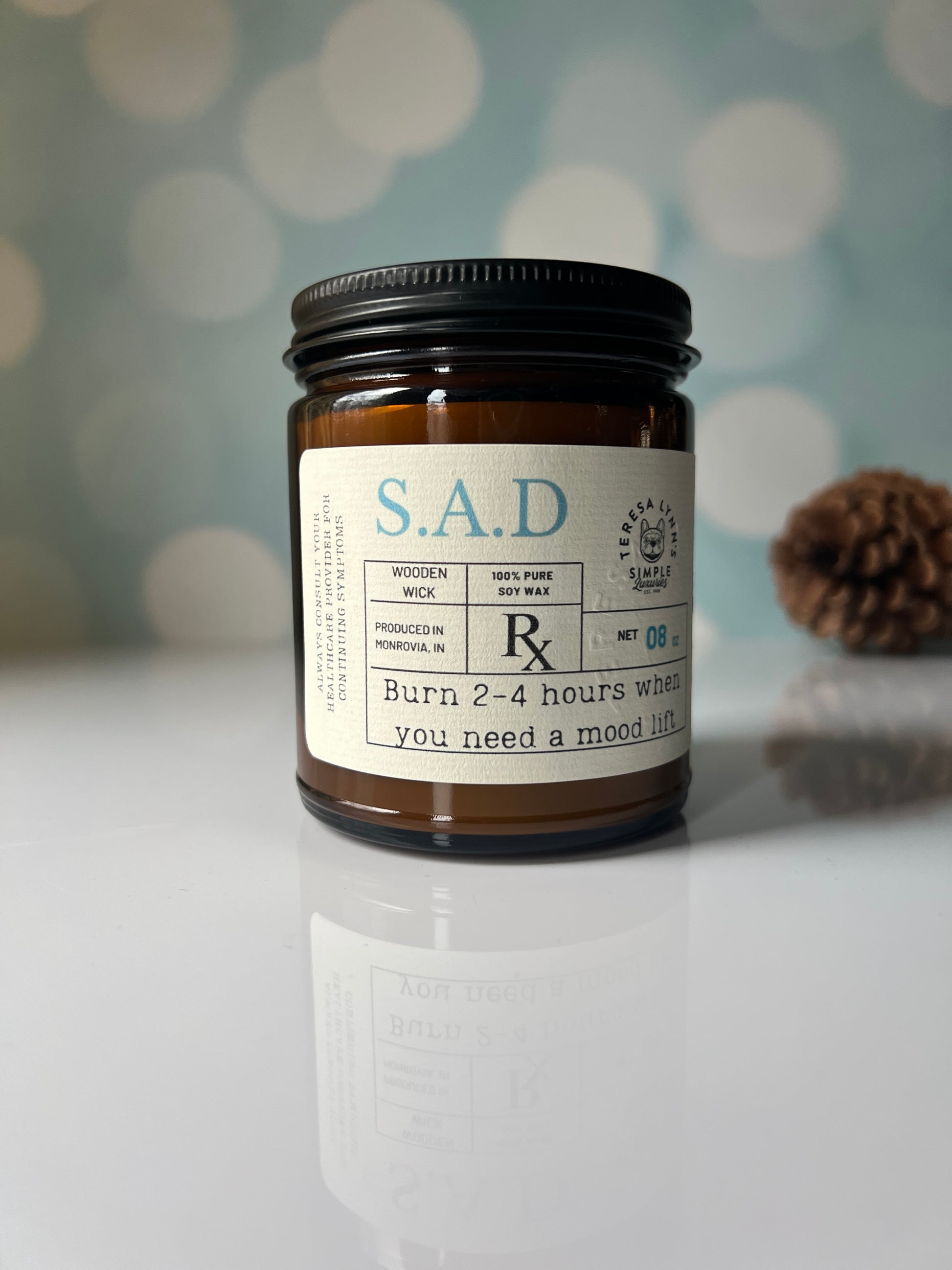 S.A.D. - Happiness Support Candle - wooden wick, aromatherapy candle, soy wax candle - The Preachers Daughter Candle Co