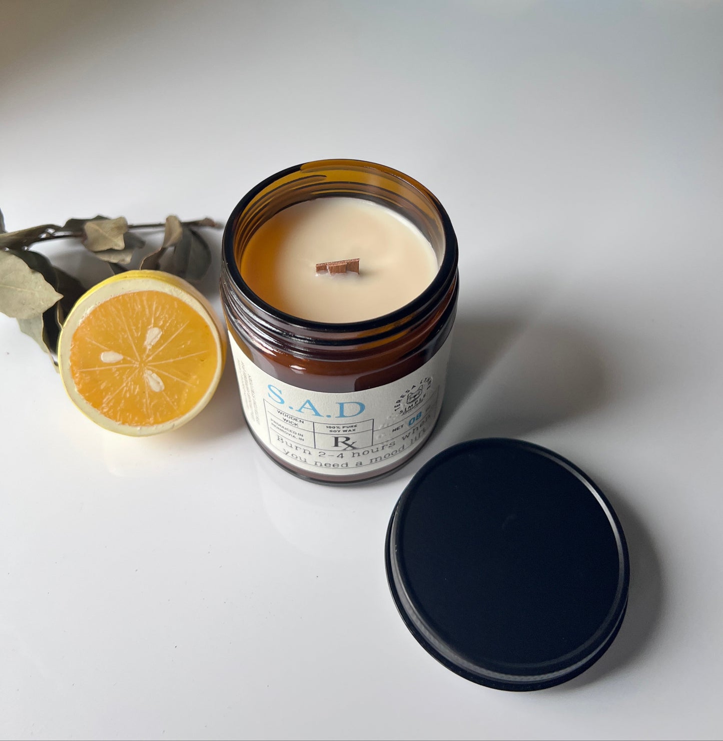 S.A.D. - Happiness Support Candle - wooden wick, aromatherapy candle, soy wax candle - The Preachers Daughter Candle Co