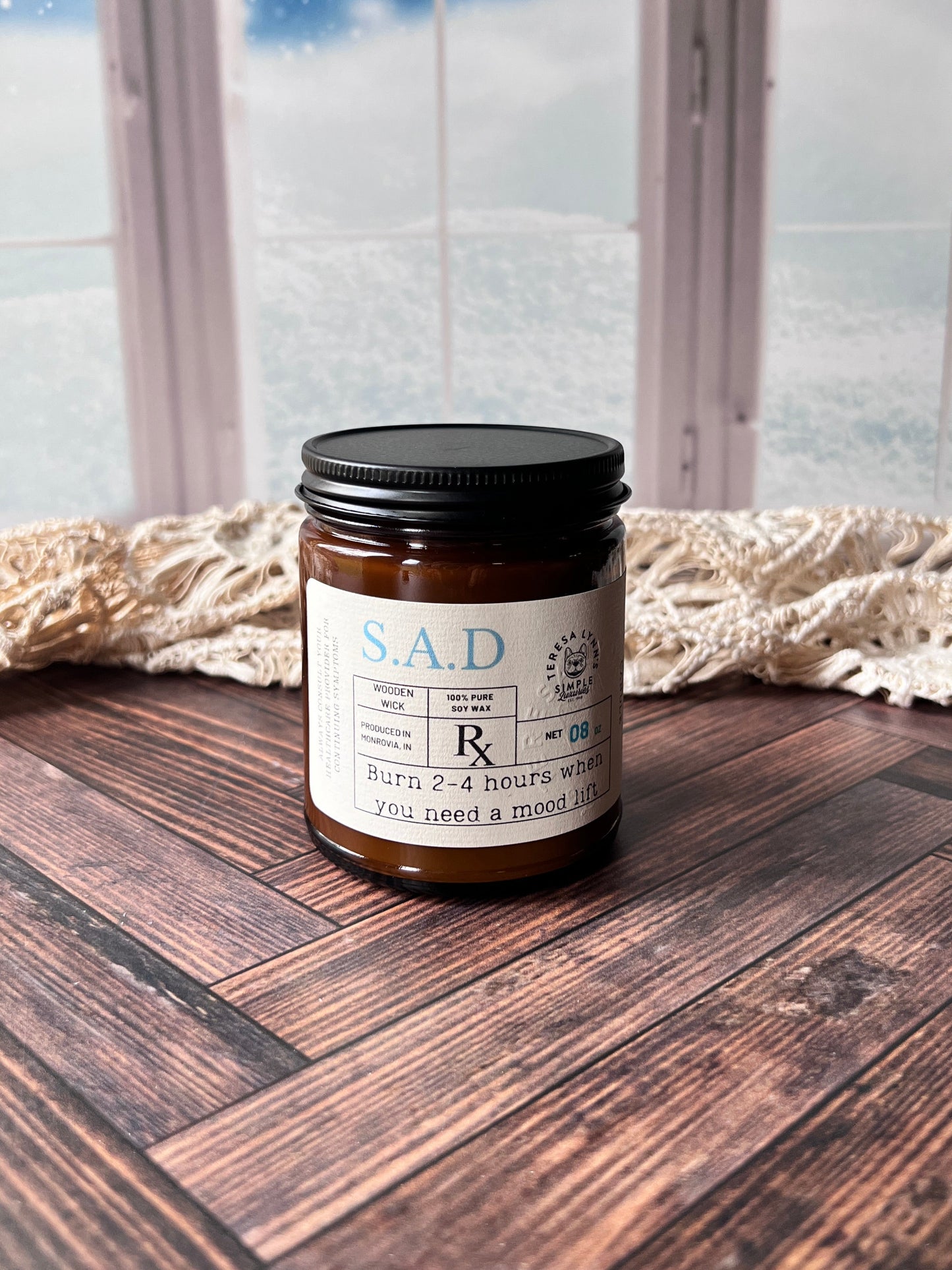 S.A.D. - Happiness Support Candle - wooden wick, aromatherapy candle, soy wax candle - The Preachers Daughter Candle Co