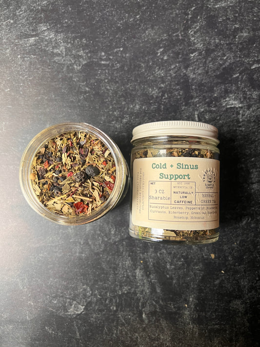 Cold and Sinus Support- Green Tea, Eucalyptus, Peppermint, Blueberries, Currants, Elderberry, Hawthorn, Rosehip, Hibiscus - The Preachers Daughter Candle Co