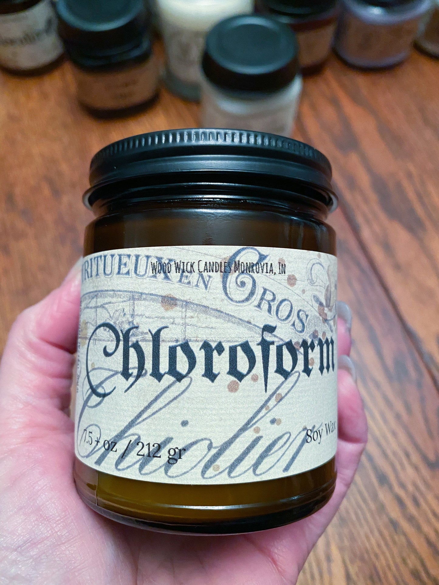 Chloroform, wooden wick soy candle, self care candle, witch, relaxation, meditation candle, essential oil, best seller - The Preachers Daughter Candle Co