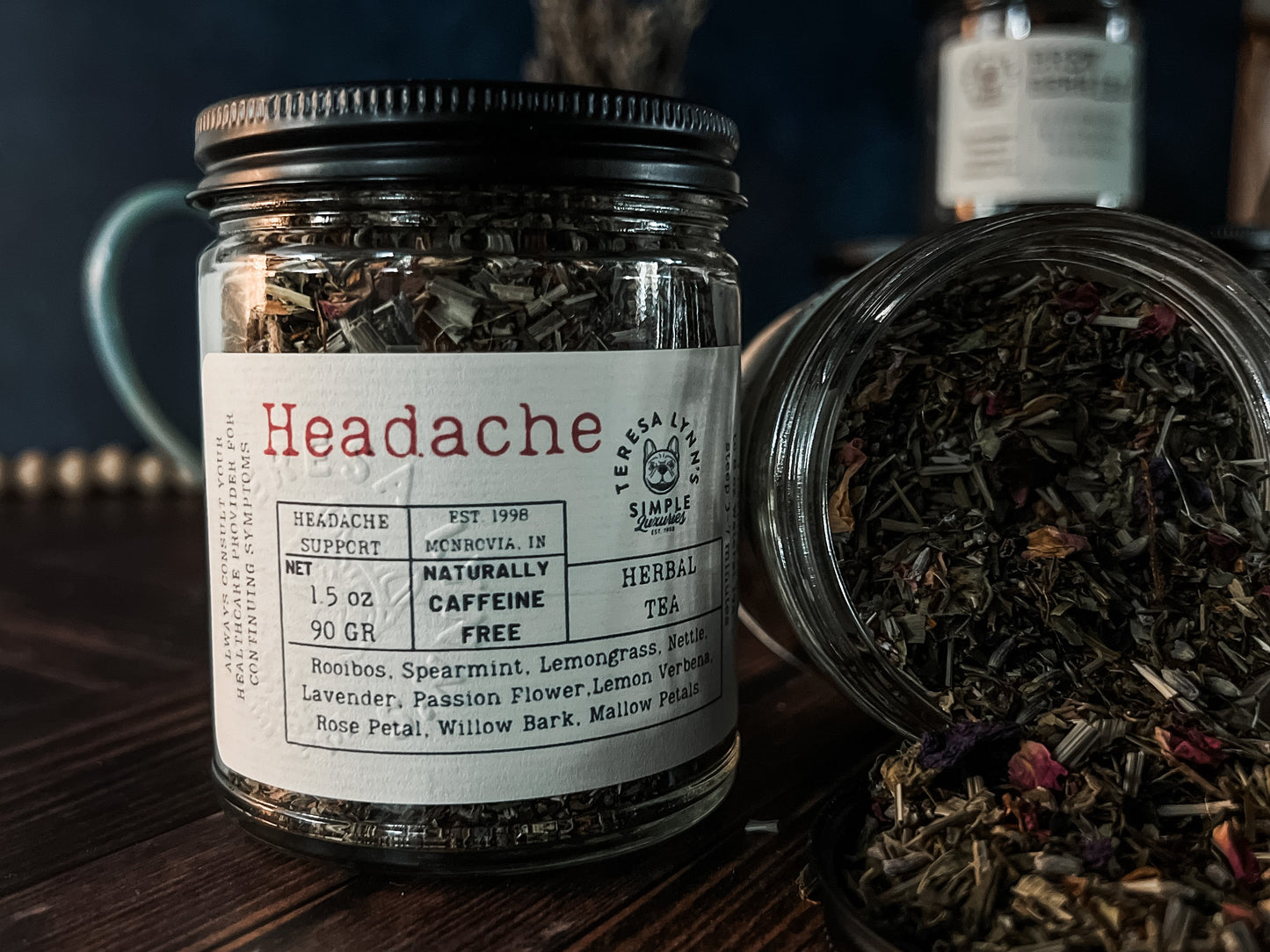 Headache - Soothing Herbal Tea for Headache Relief with Nettle and Rose Petals - The Preachers Daughter Candle Co