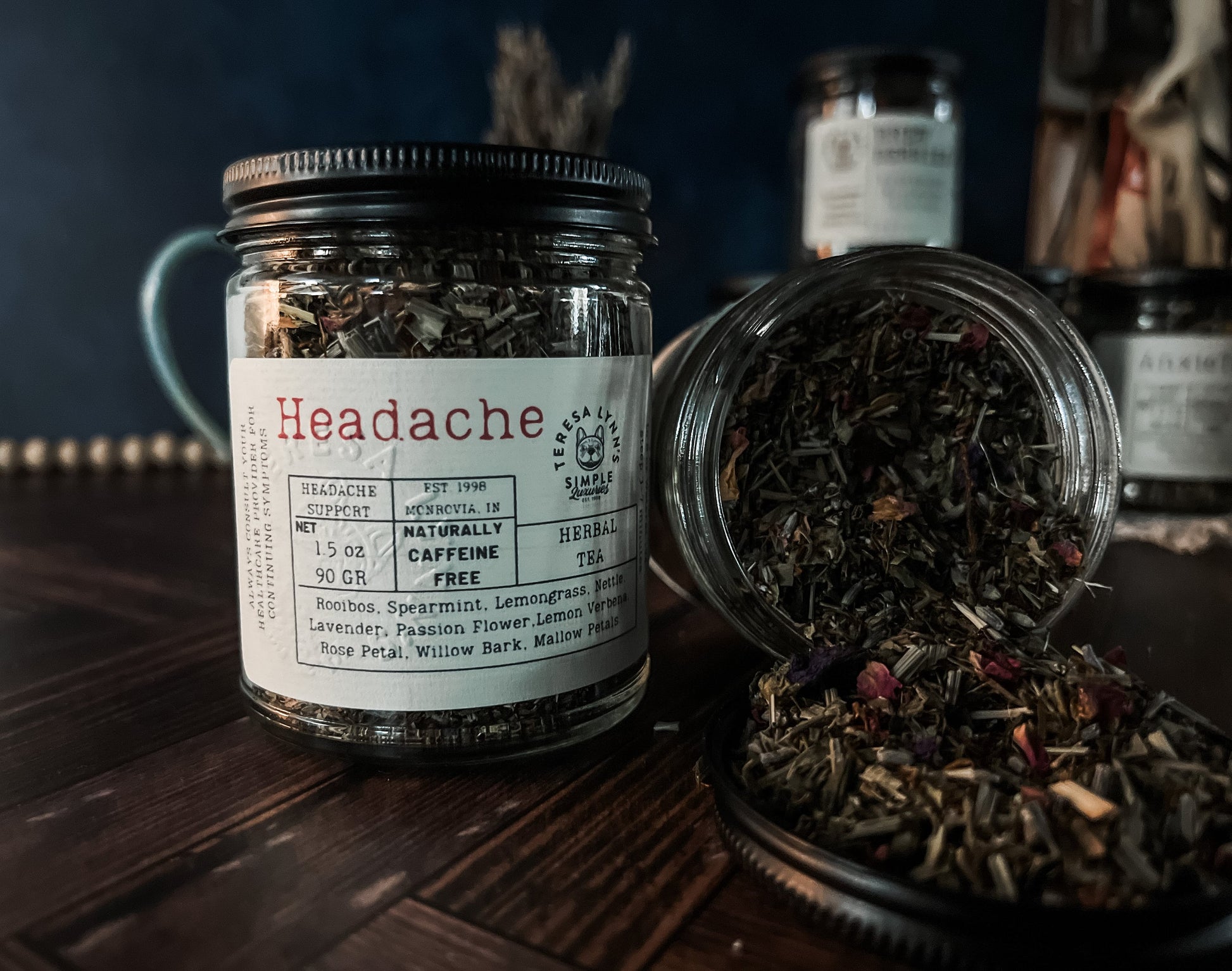 Headache - Soothing Herbal Tea for Headache Relief with Nettle and Rose Petals - The Preachers Daughter Candle Co