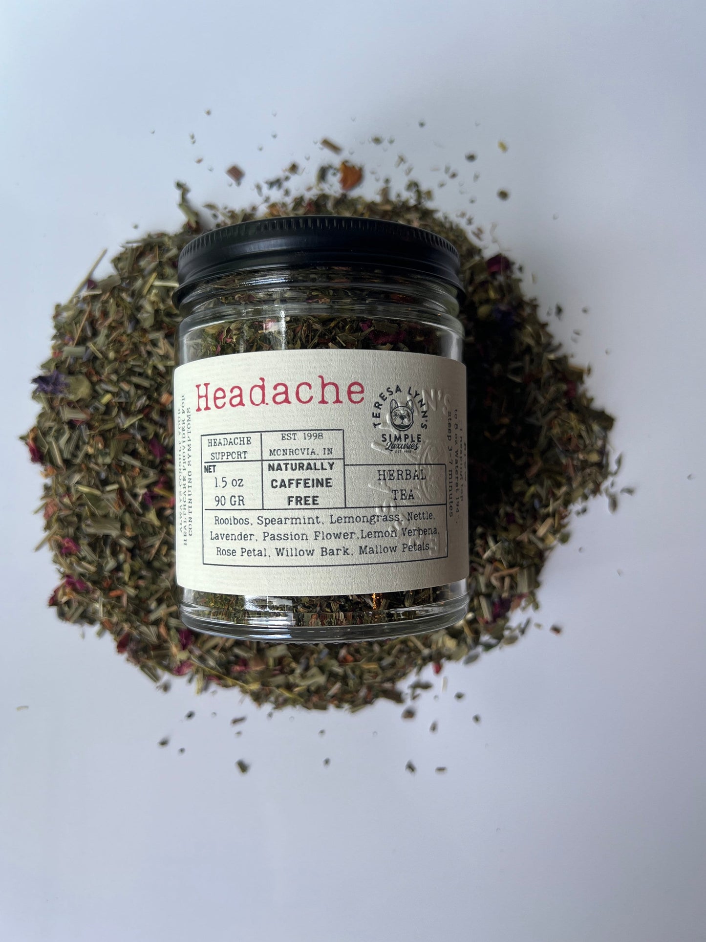 Headache - Soothing Herbal Tea for Headache Relief with Nettle and Rose Petals - The Preachers Daughter Candle Co