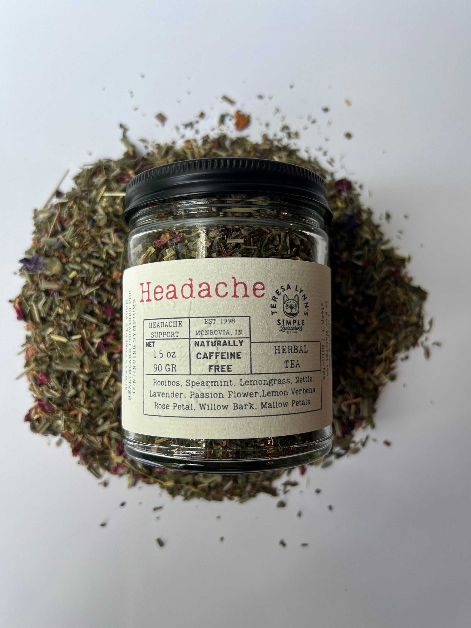 Headache - Soothing Herbal Tea for Headache Relief with Nettle and Rose Petals - The Preachers Daughter Candle Co